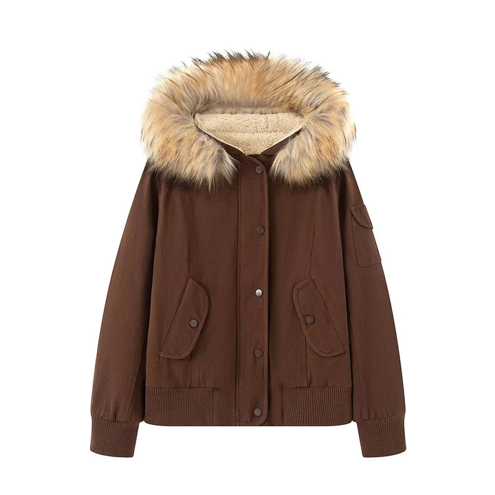Damen nan wattierte Parka-Bomberjacke mit abnehmbarem Kunstfellbesatz an Kapuze und wärmendem Teddyfutter Drune