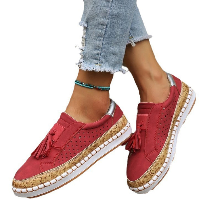 Damen Slip-On Keil-Sneaker mit Kork-Plateau, Quasten und perforiertem Obermaterial Drune