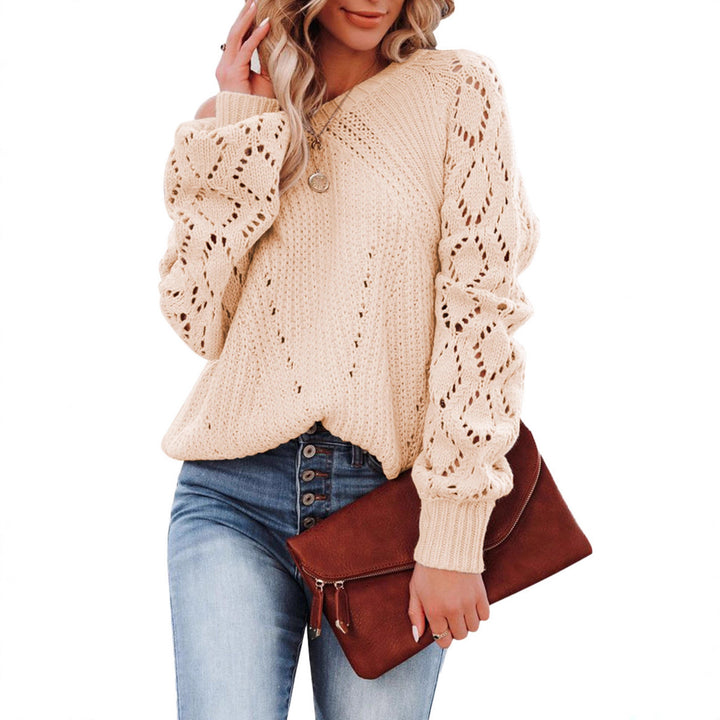 Damen Strickpullover mit Lochmuster und voluminösen Ärmeln Drune