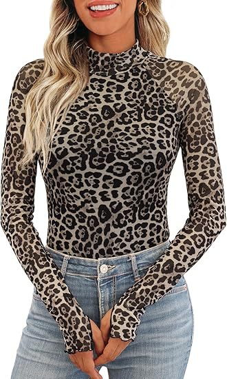 Damen Transparentes Mesh-Longsleeve mit Blumenprint und Stehkragen Drune