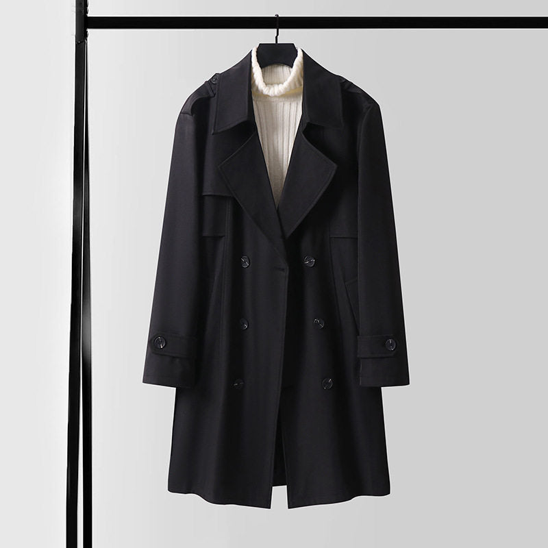Damen Doppelreihiger Kurztrenchcoat aus leichtem Wollmix mit soften Fall und Schulterklappen Drune