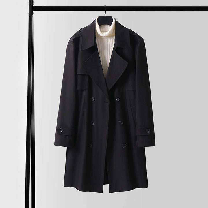 Damen Doppelreihiger Trenchcoat mit weitem Schalkragen und Epauletten Drune