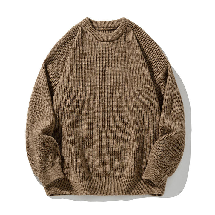 Unisex Grobstrick-Rundhalspullover mit Drop-Shoulder und markanter Rippenstruktur Drune