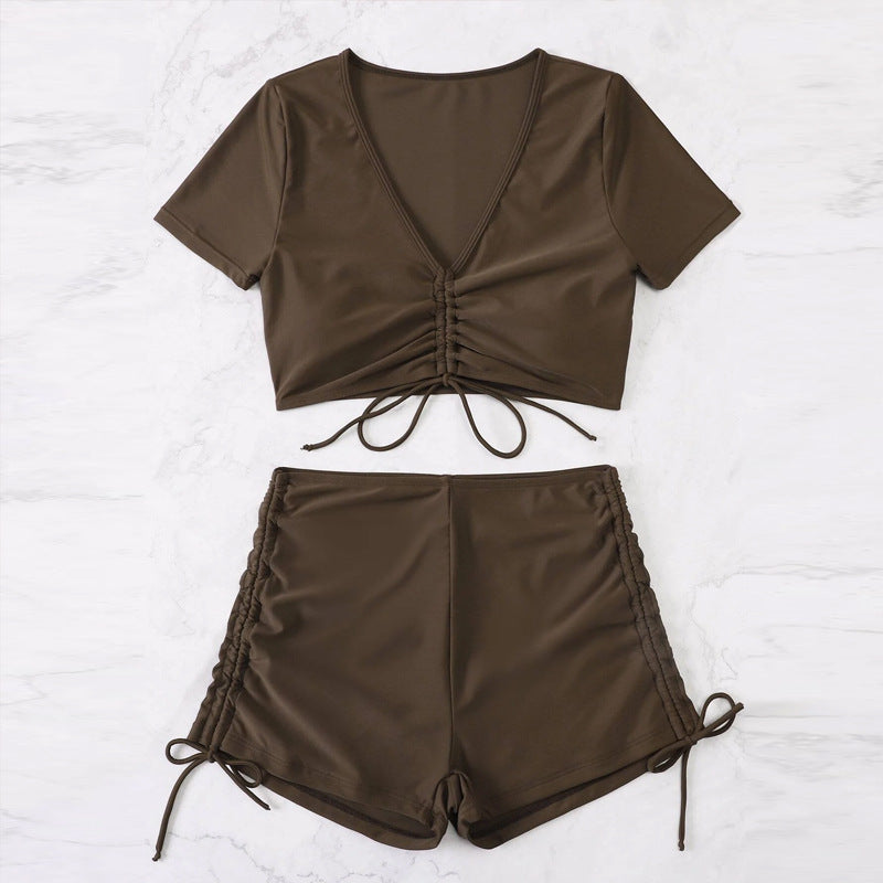 Damen cropped Top mit hohem Bund und Rüschendetails Drune