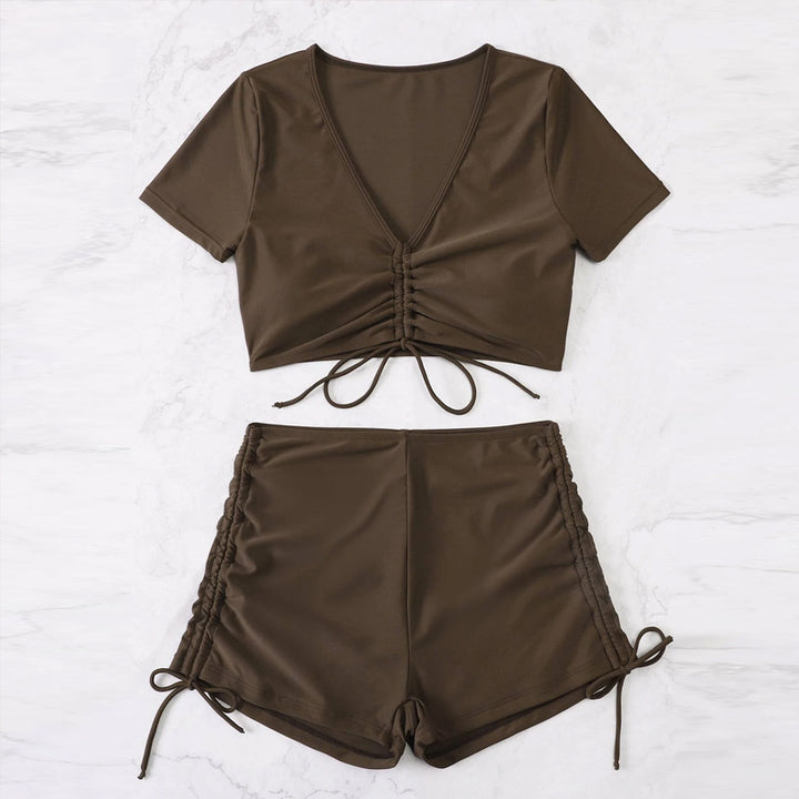 Damen cropped Top mit hohem Bund und Rüschendetails Drune