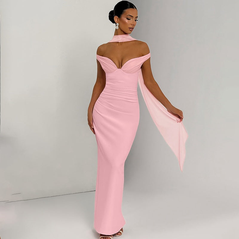 Damen Elegantes Abendkleid mit schulterfreier Drapierung Drune