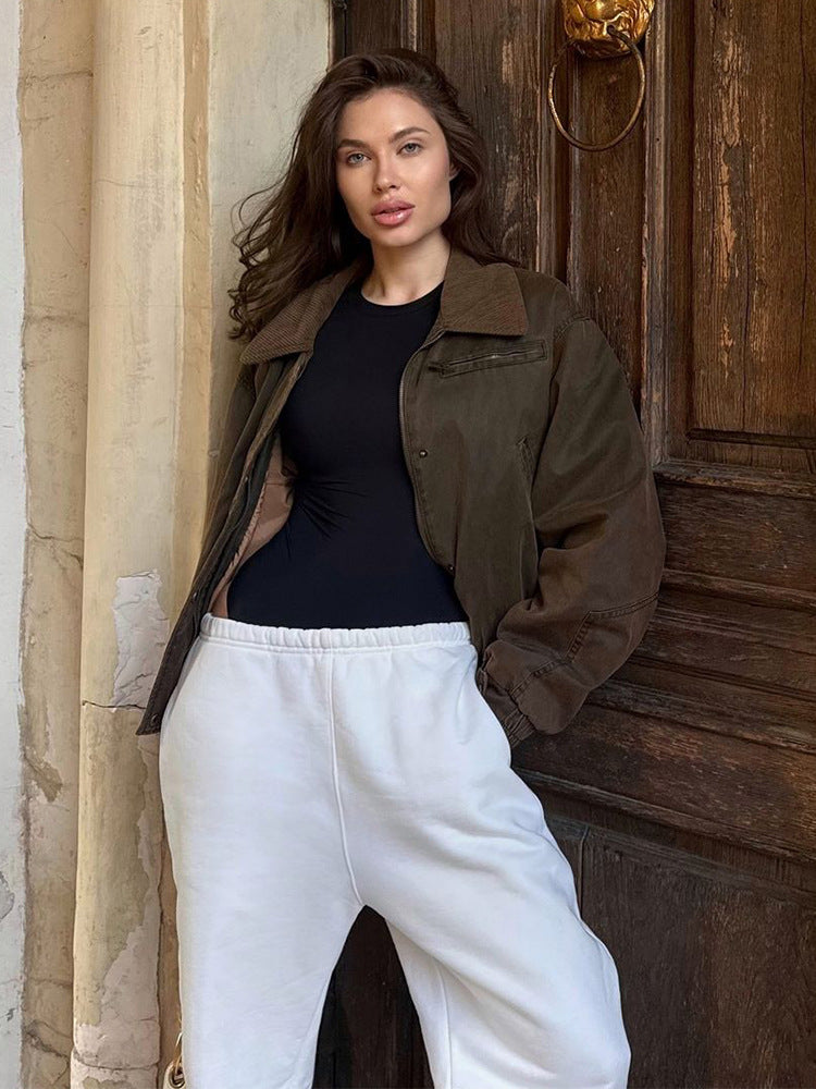Damen Kunstlederjacke mit attraktivem Leopardenmuster und elastischem Bund Drune