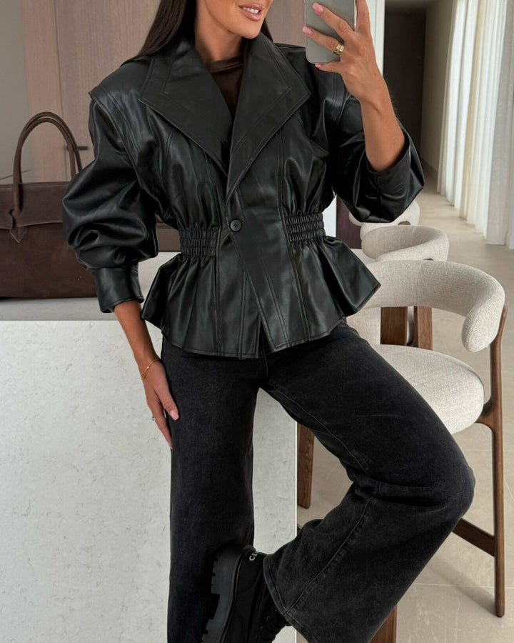 Drune | Revers Taille Cropped Pu-Jacke