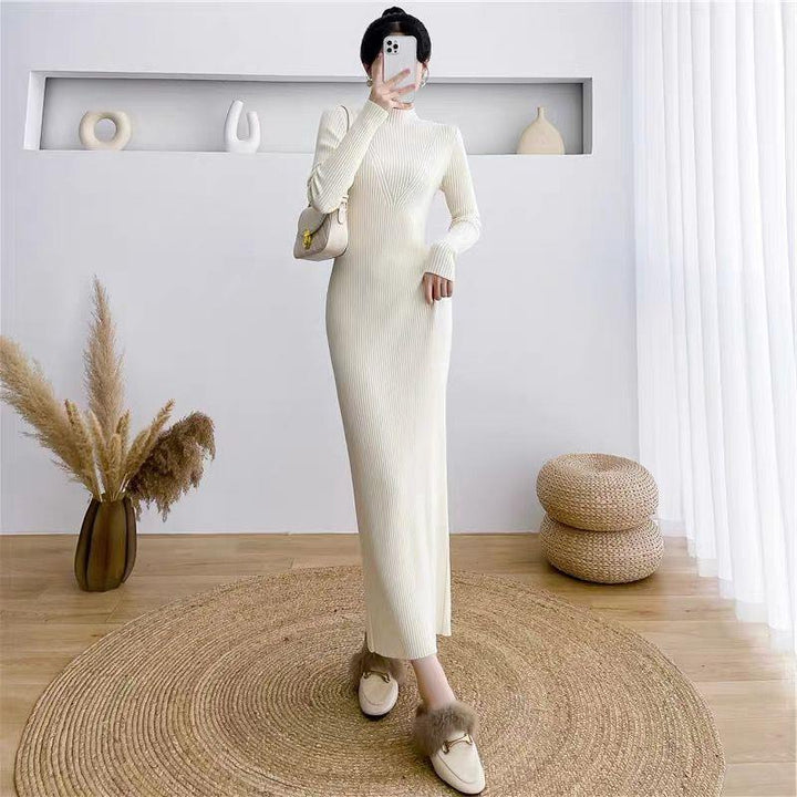 Damen Elegantes Strickkleid mit hohem Kragen und strukturiertem Design Drune