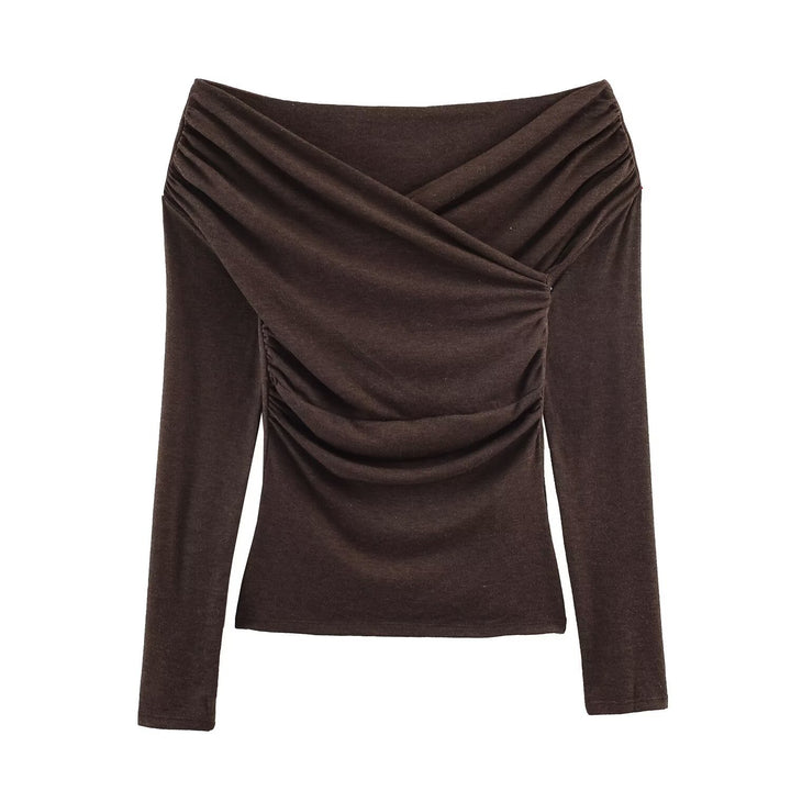 Damen Schulterfreies gerafftes Langarmtop mit Wickel‑Drapierung Drune