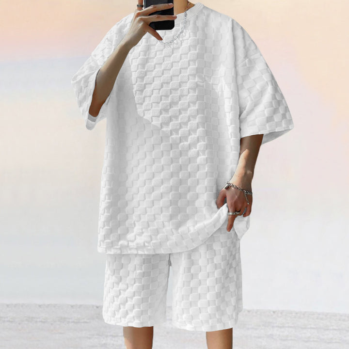 Unisex nan übergroßes Freizeit-Set aus strukturierter Waffelqualität mit Rundhalsausschnitt und locker sitzender Bermudashorts Drune