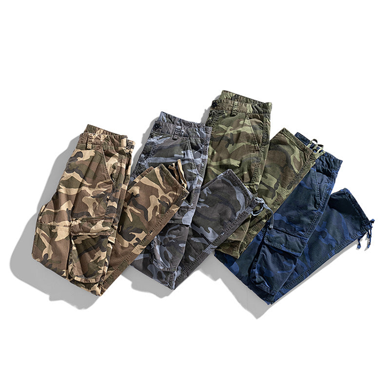 Herren Camouflage-Cargo-Hose im Loose-Fit mit Multifachtaschen, Tunnelzug und verstellbaren Beinabschlüssen Drune
