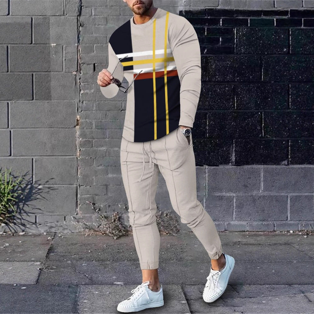 Herren sportliches Set aus Langarmshirt und Jogginghose mit modernem Streifenmuster Drune