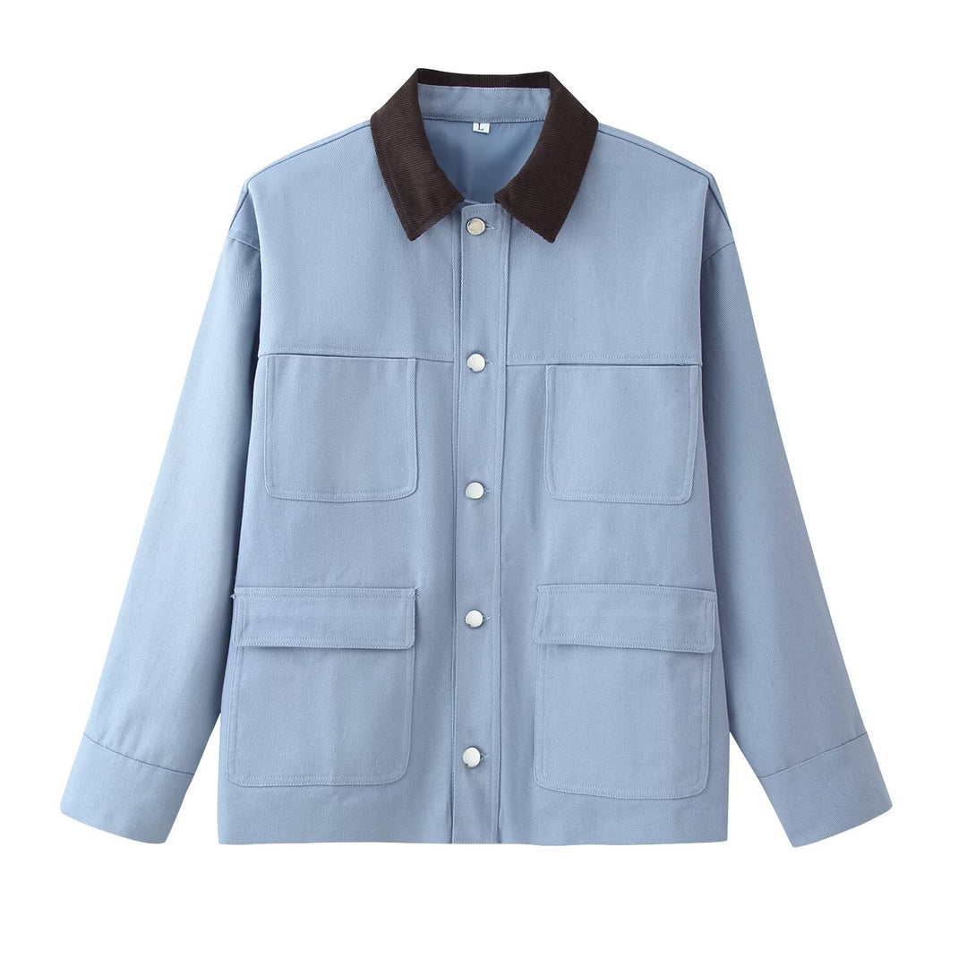 Damen Overshirt‑Jacke mit Kordkragen, aufgesetzten Taschen und Druckknopfleiste Drune