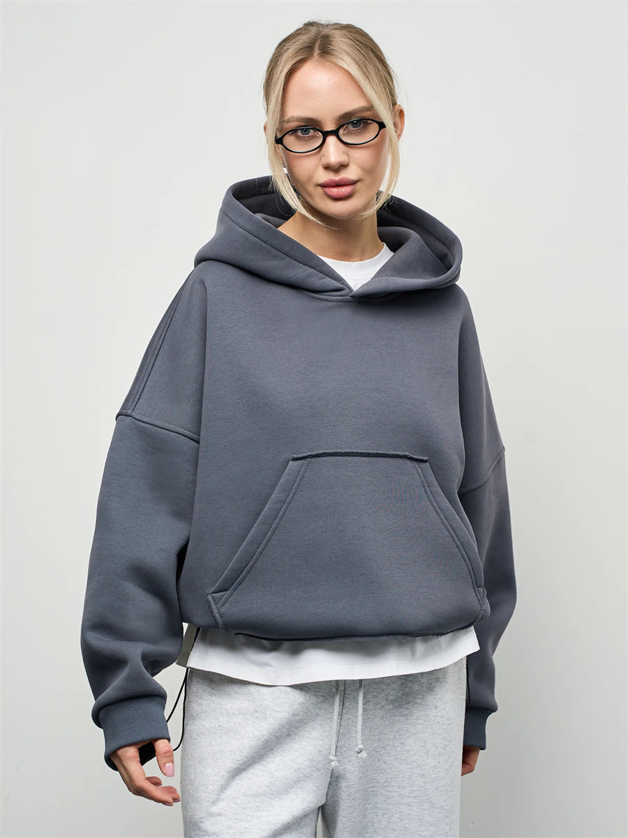 Damen Oversize Kapuzensweatshirt mit Taschen und weichem Material Drune