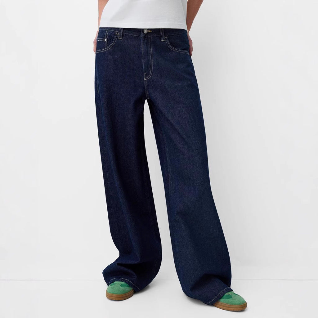 Damen nan ultraweite bodenlange Denim-Palazzohose mit cleanem Taschen-Schnitt und leichter Stretchwirkung Drune