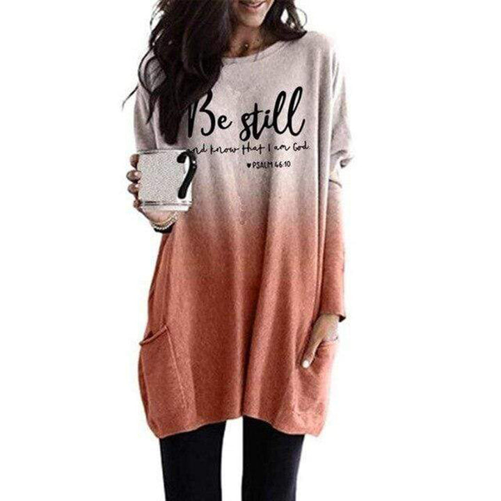 Damen Oversize Druck Tunika mit Rundhalsausschnitt, Seitentaschen und Ombre-Gradient-Druce