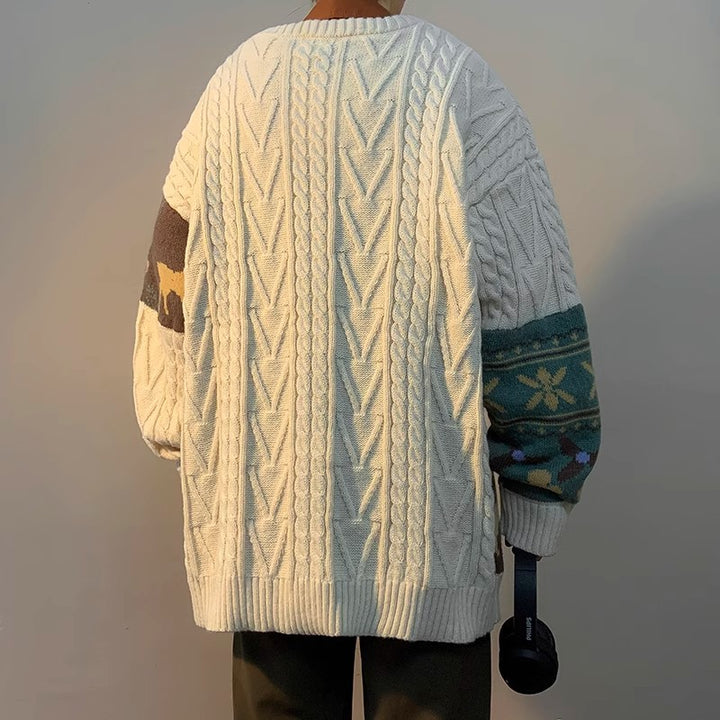 Damen gemusterter Grobstrickpullover Drune