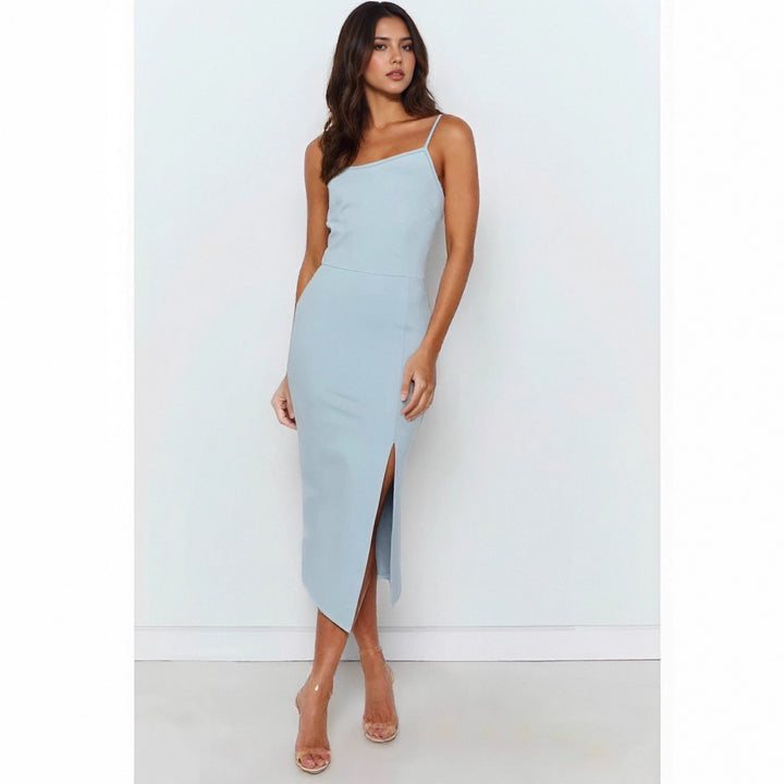 Damen Elegantes Midi-Kleid mit asymmetrischem Saum und Schlitz Drune
