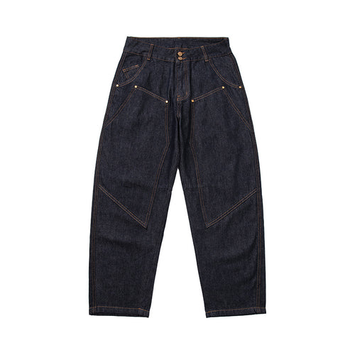 Damen High‑Waist kurzgeschnittene Jeans mit weitem Bein, Einsatznähten und Utility‑Taschen Drune