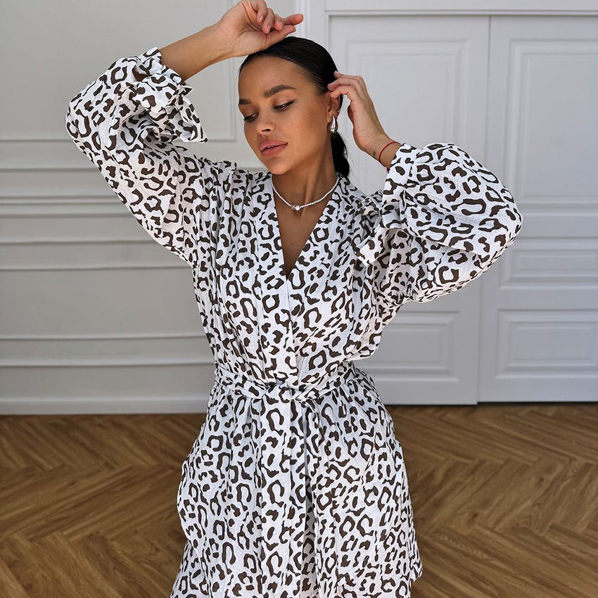 Damen lässiger Kimono-Morgenmantel im Leopardenmuster Drune
