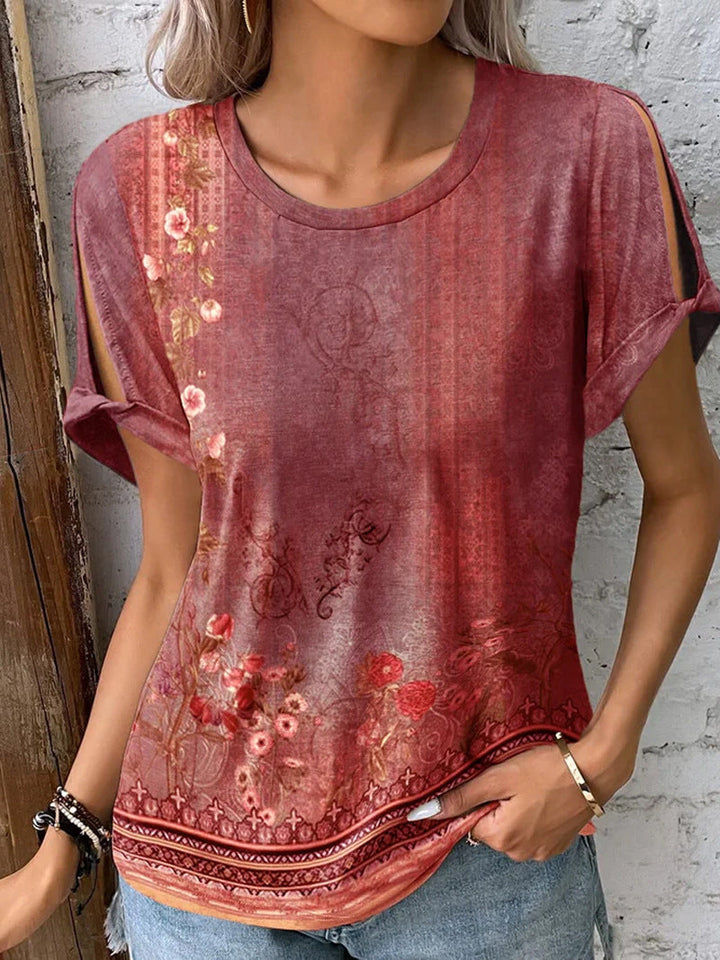 Damen T-Shirt mit floralem Muster und cut-out Ärmeln Drune