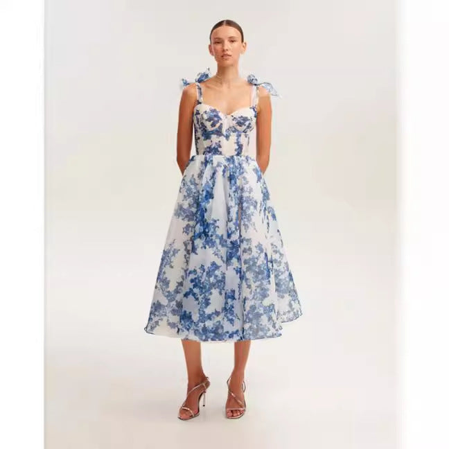 Damen Midikleid mit floralem Spitzenoberteil und zarten Rüschendetails Drune