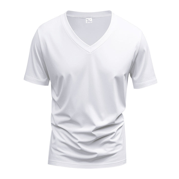 Herren nan V-Ausschnitt-T-Shirt aus Stretchbaumwolle mit ergonomischem Schulterschnitt und flachem Saum Drune