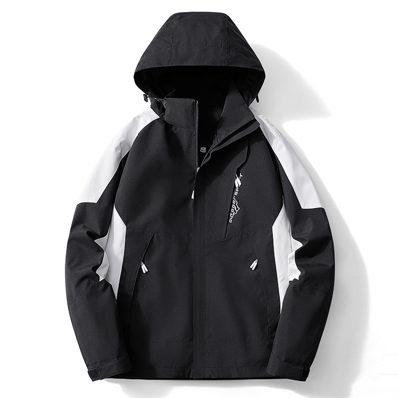 Herren Colorblock Softshell-Trekkerjacke mit Kapuze, verdeckten Reißverschlüssen und seitlichen Eingrifftaschen Drune