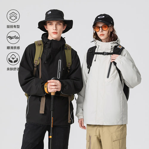 Herren Winddichte atmungsaktive Regen‑ und Softshelljacke mit verstellbarer Kapuze und reflektierenden Einsätzen Drune