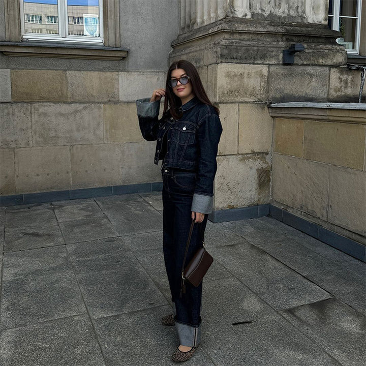 Damen Weite Denim-Hosen mit umgeschlagenem Saum Drune