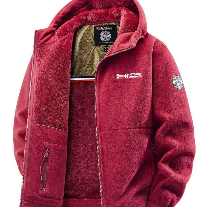 Herren Kuschelige Fleece‑Kapuzenjacke mit Teddyfutter, windabweisend und Reißverschlusstaschen Drune