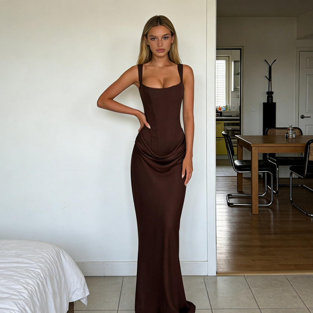 Damen Elegantes Wickelkleid mit schulterfreien Trägern und raffiniertem Drapierungsdetail Drune