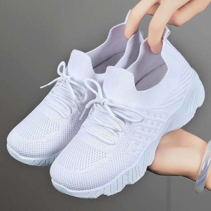 Damen nan nahtloser Strick-Sneaker mit elastischem Einstieg, gepolsterter EVA-Keilsohle und Zuglasche Drune