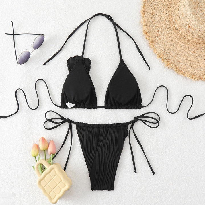 Damen Elegantes und verspieltes Bikiniset mit Blumenapplikationen Drune