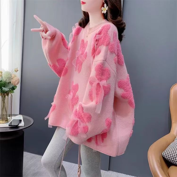 Damen flauschige Strickjacke mit verspielten Bärenapplikationen und entzückenden Schleifen Drune