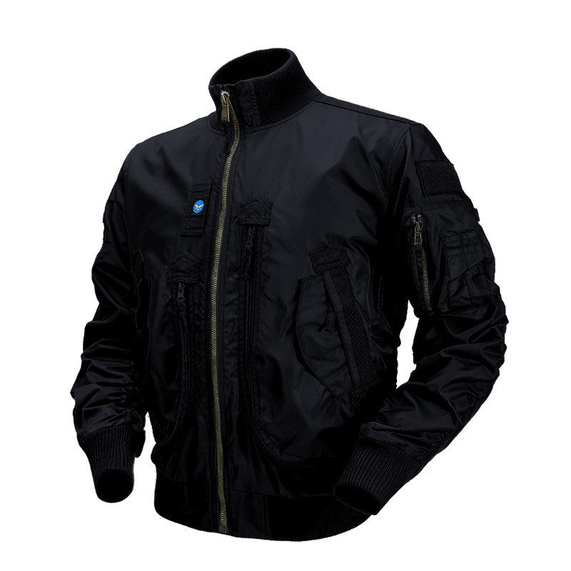 Herren Piloten-Bomberjacke mit Utility-Taschen und geripptem Stehkragen Drune