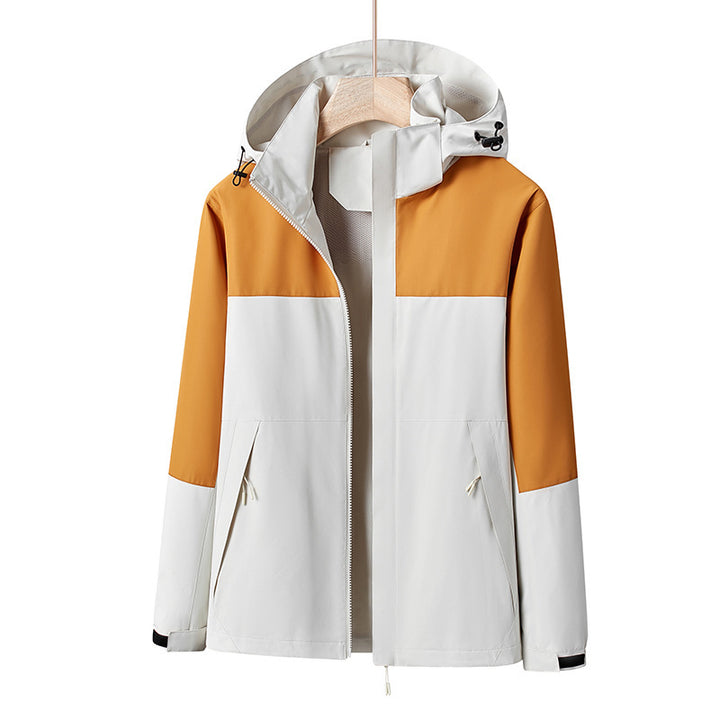 Herren Leichte winddichte Softshell-Regenjacke mit Kapuze und Kontrastbesatz Drune