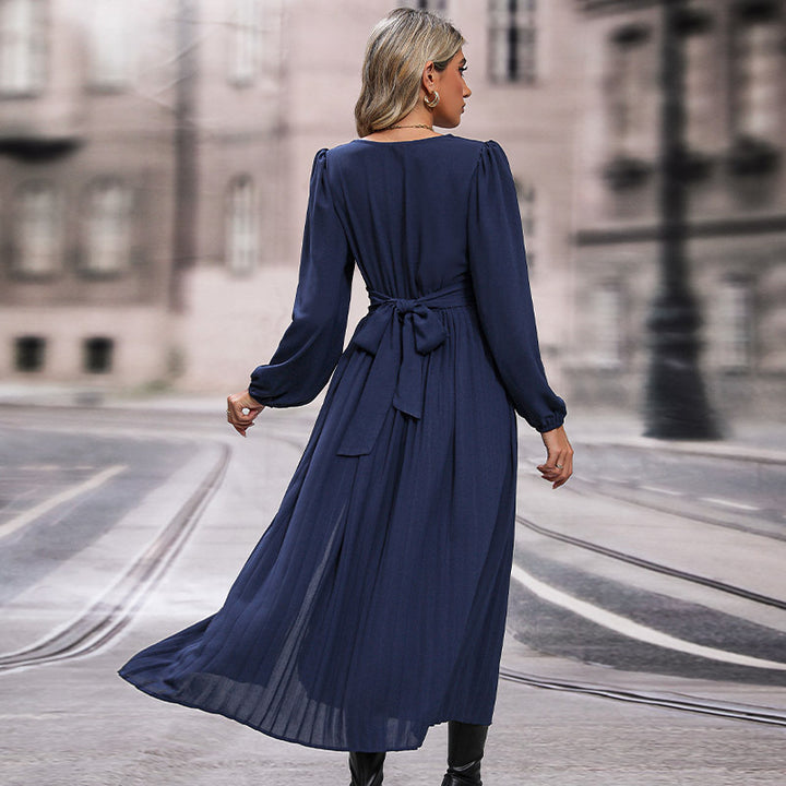 Damen Langes Viskose-Maxikleid mit Wickel-Taille, tiefem V‑Ausschnitt und hohem Beinschlitz Drune