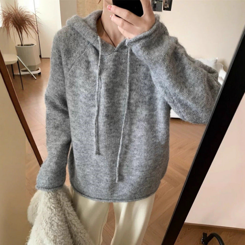 Damen gemütlicher Hoodie aus weichem Fleece-Material mit Kängurutasche Drune