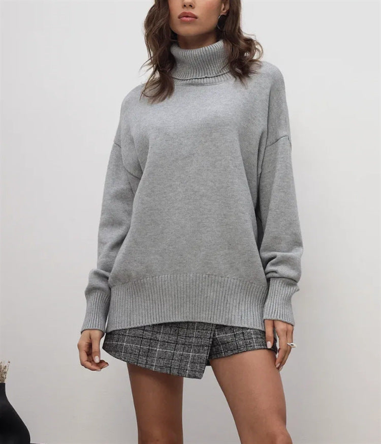 Damen Boxy-Rollkragenpullover aus feinem Feinstrick mit überschnittener Schulter Drune