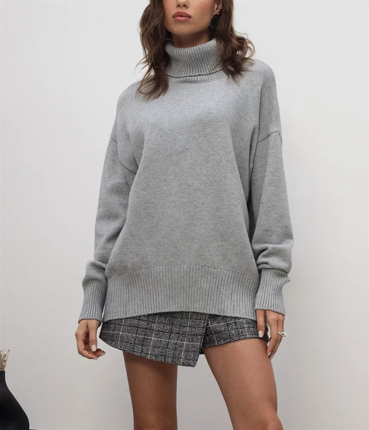 Damen Boxy-Rollkragenpullover aus feinem Feinstrick mit überschnittener Schulter Drune