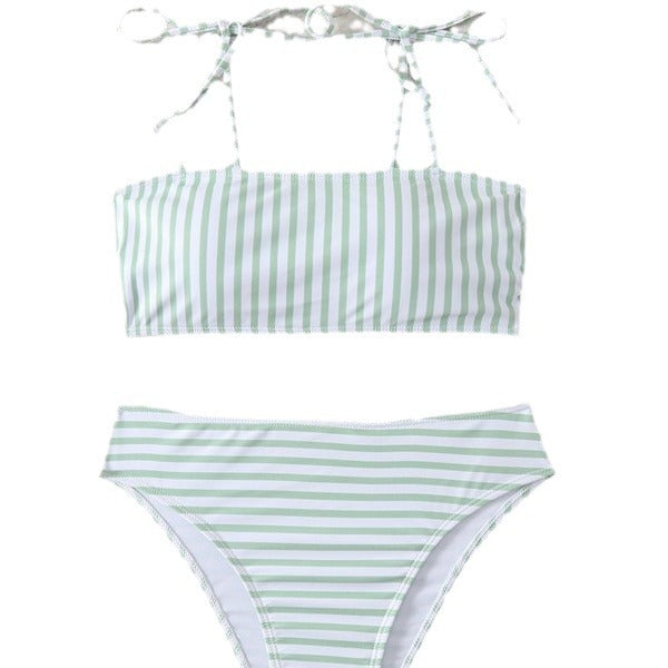 Damen Hochgeschnittener Bikini mit modischen Streifen und verstellbaren Trägern Drune