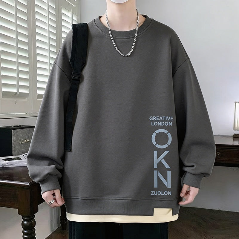 Herren Oversize‑Sweatshirt mit kontrastierenden Ärmeln, Rundhalsausschnitt & Labelpatch Drune