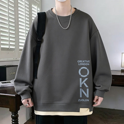 Herren Oversize‑Sweatshirt mit kontrastierenden Ärmeln, Rundhalsausschnitt & Labelpatch Drune