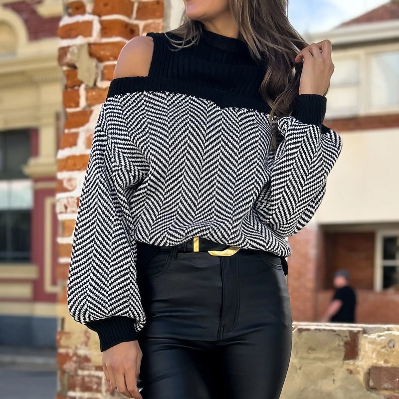 Damen Modischer Pullover mit Schulterauschnitten Drune