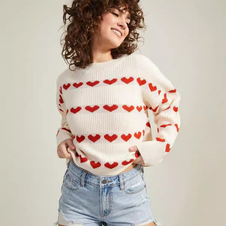 Damen Kuschelpullover mit Herzmuster und weichem Strick Drune