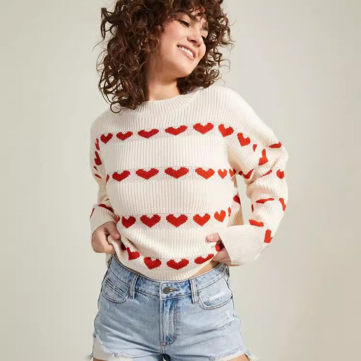 Damen Kuschelpullover mit Herzmuster und weichem Strick Drune