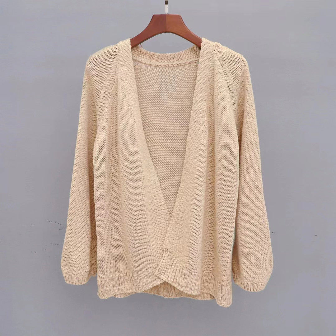 Damen lässige Strickjacke mit offenem Design und luftiger Maschenstruktur Drune