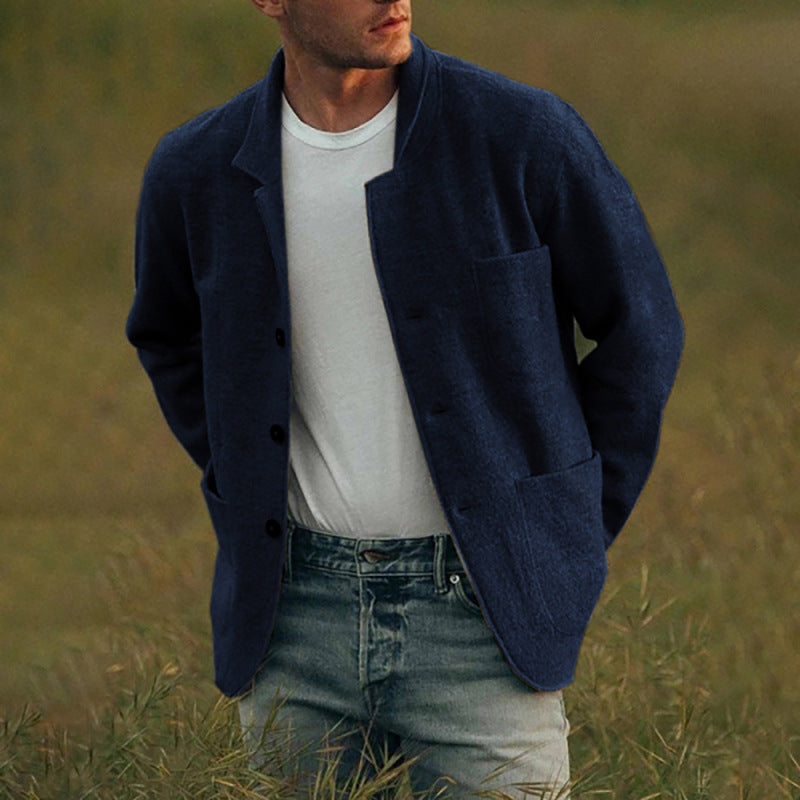 Herren Unstrukturierter Wollmix-Cardigan-Blazer mit Knopfleiste und aufgesetzten Taschen Drune